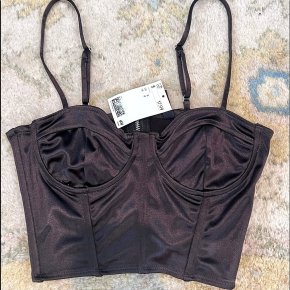 NWT, H&M Bustier in Shimmering Black, Adjustable Straps, Perfect All Year, S - Picture 1 of 2
